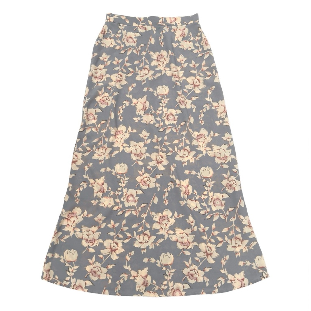 Vintage 90s A. Byer California Grey Cream Floral Fairycore Grunge Maxi Skirt